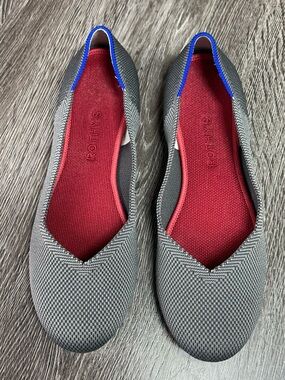 Rothy's Gray Knit Flats with Red Insole and Blue Trim